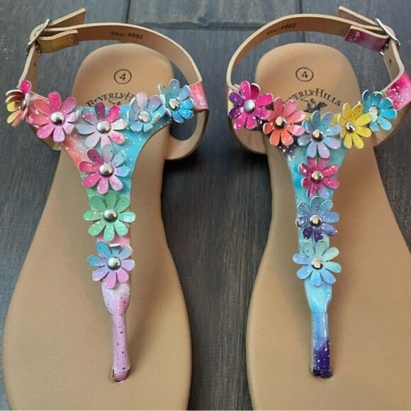 Beverly Hills Polo Club Floral Colorful Sandals Girls 4 - Picture 2 of 5